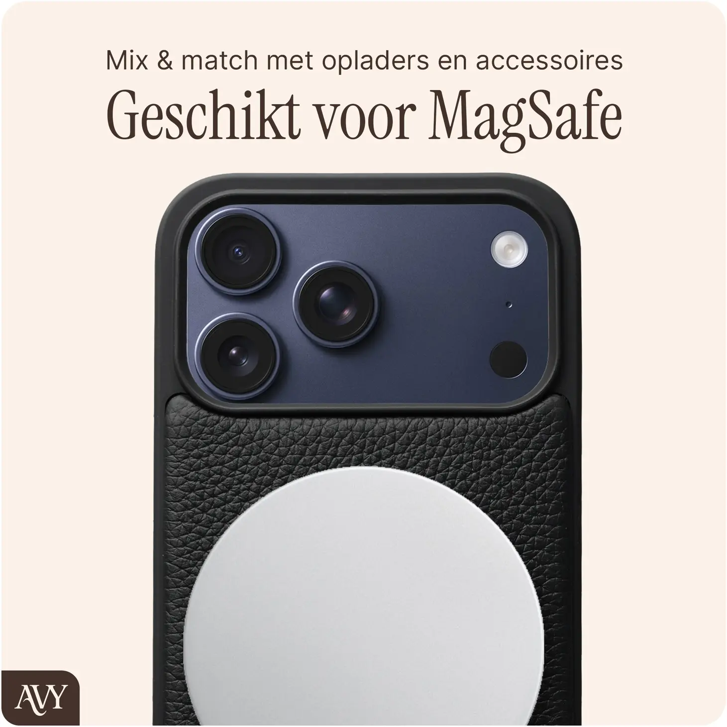 AVY Apple iPhone 18 Pro Max Hoesje met Koord Haakjes MagSafe Leer Zwart afbeelding 8