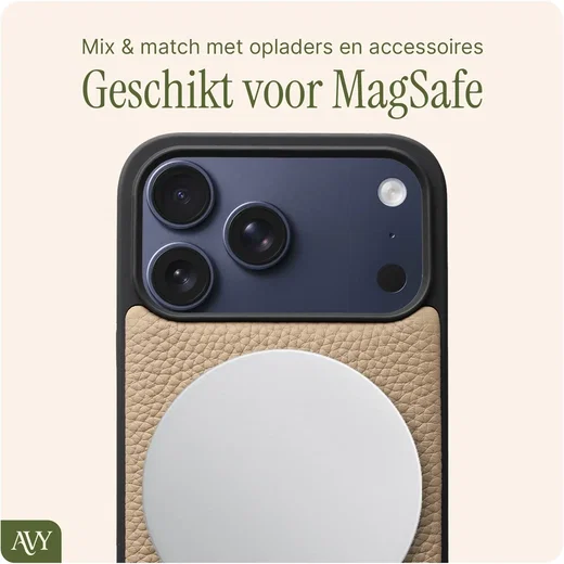 AVY Apple iPhone 18 Pro Max Hoesje met Koord Haakjes MagSafe Leer Beige afbeelding 8