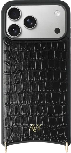 AVY Apple iPhone 18 Pro Max Hoesje met Koord Haakjes MagSafe Leer Croco Zwart afbeelding 12