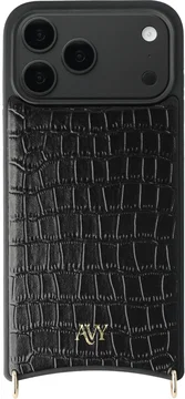 AVY Apple iPhone 18 Pro Max Hoesje met Koord Haakjes MagSafe Leer Croco Zwart