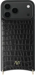 AVY Apple iPhone 18 Pro Max Hoesje met Koord Haakjes MagSafe Leer Croco Zwart afbeelding