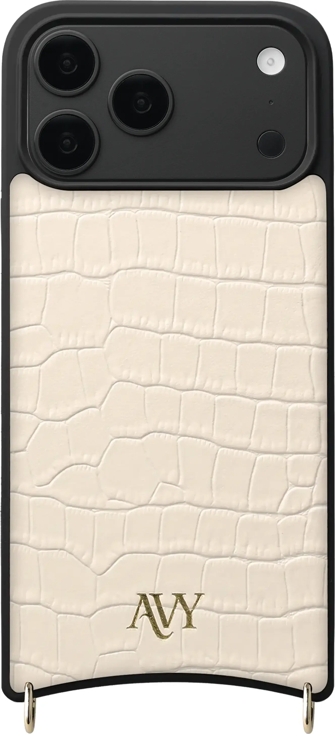 AVY Apple iPhone 18 Pro Max Hoesje met Koord Haakjes MagSafe Leer Croco Beige afbeelding 1