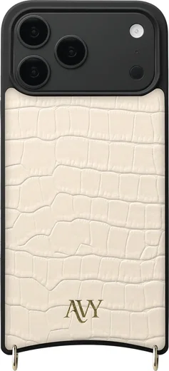 AVY Apple iPhone 18 Pro Max Hoesje met Koord Haakjes MagSafe Leer Croco Beige afbeelding 1