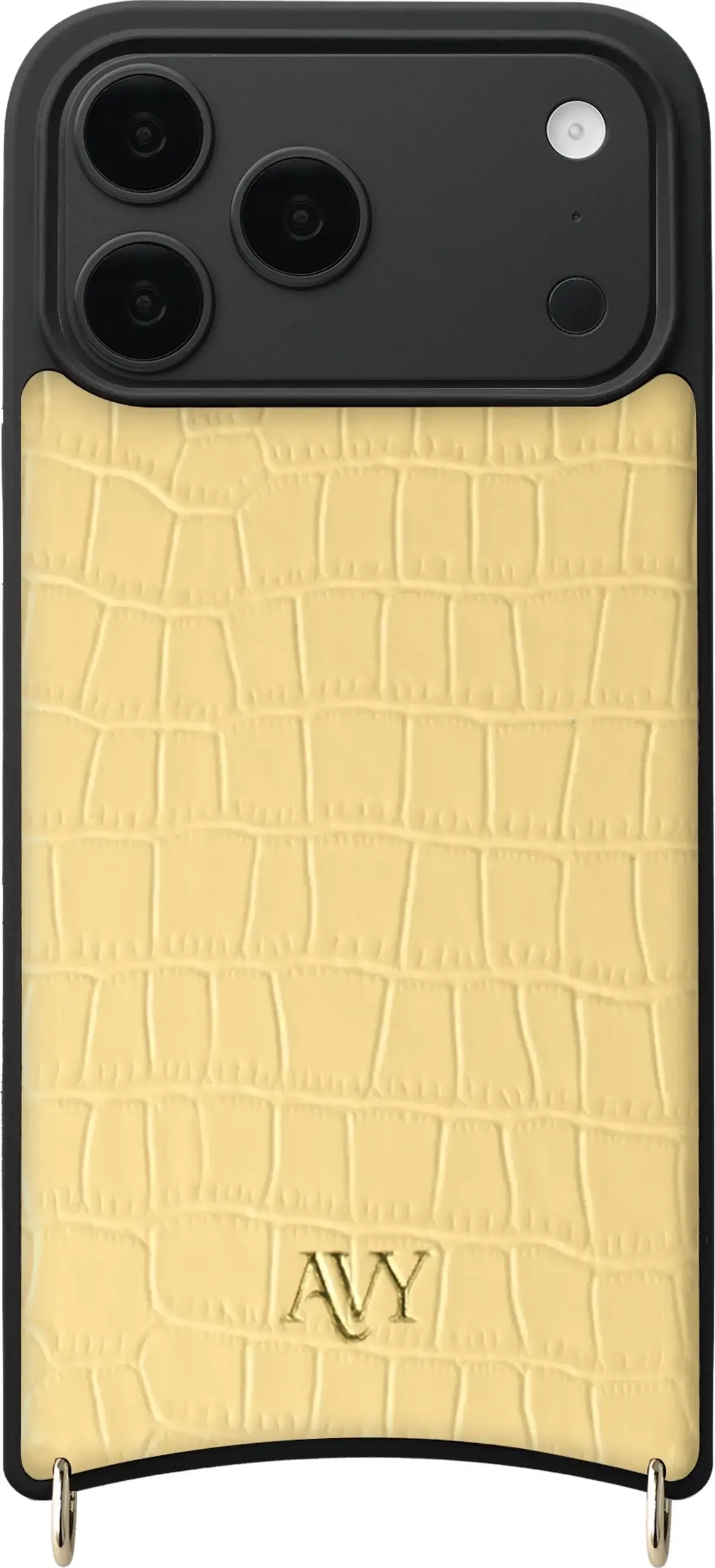 AVY Apple iPhone 18 Pro Max Hoesje met Koord Haakjes MagSafe Leer Croco Geel afbeelding 1