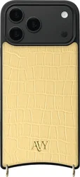 AVY Apple iPhone 18 Pro Max Hoesje met Koord Haakjes MagSafe Leer Croco Geel afbeelding