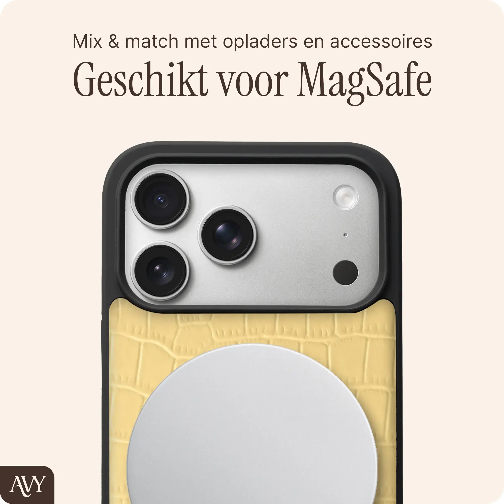 AVY Apple iPhone 18 Pro Max Hoesje met Koord Haakjes MagSafe Leer Croco Geel afbeelding 8