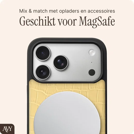 AVY Apple iPhone 18 Pro Max Hoesje met Koord Haakjes MagSafe Leer Croco Geel afbeelding 8