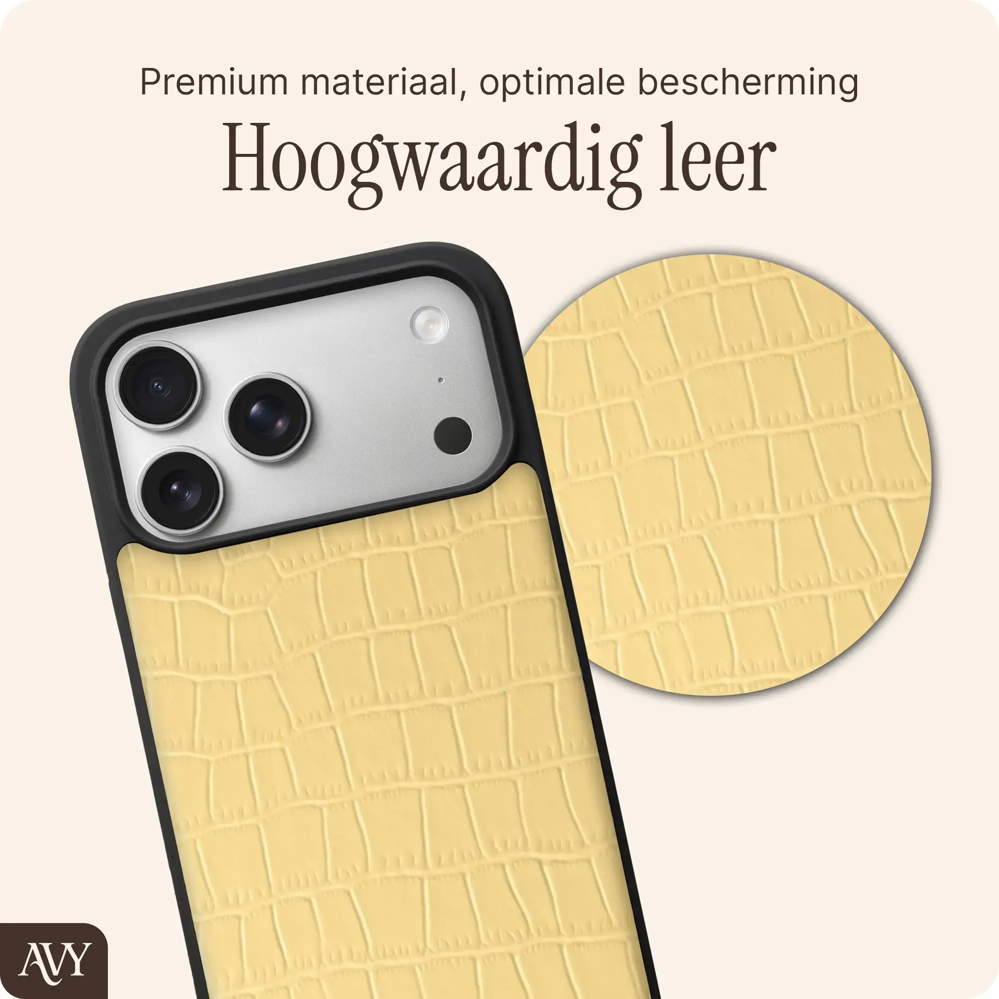 AVY Apple iPhone 18 Pro Max Hoesje met Koord Haakjes MagSafe Leer Croco Geel afbeelding 7