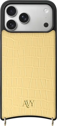 AVY Apple iPhone 18 Pro Max Hoesje met Koord Haakjes MagSafe Leer Croco Geel afbeelding 12