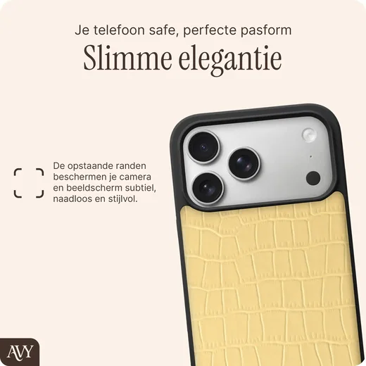 AVY Apple iPhone 18 Pro Max Hoesje met Koord Haakjes MagSafe Leer Croco Geel afbeelding 9
