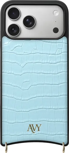 AVY Apple iPhone 18 Pro Max Hoesje met Koord Haakjes MagSafe Leer Croco Blauw afbeelding 12