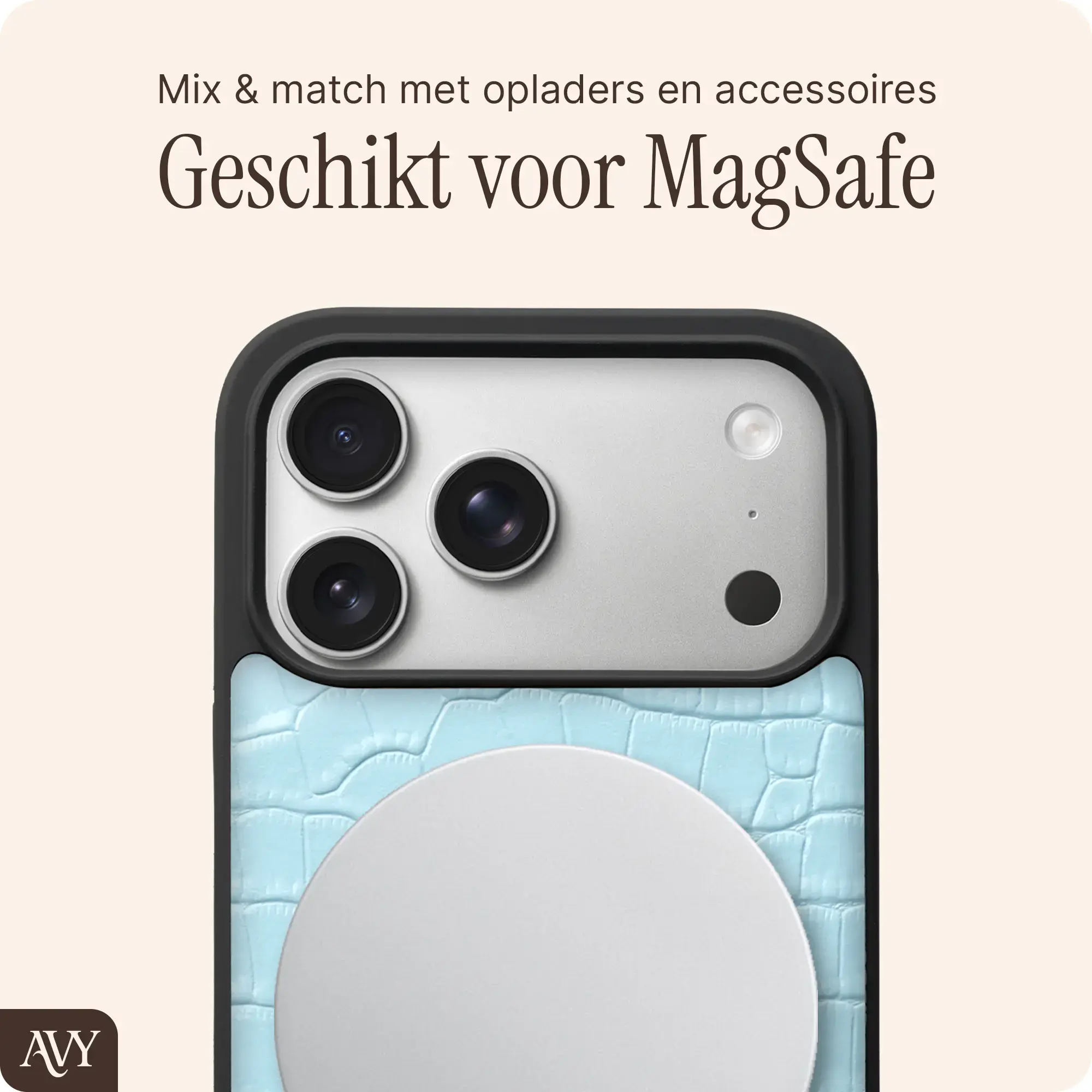 AVY Apple iPhone 18 Pro Max Hoesje met Koord Haakjes MagSafe Leer Croco Blauw afbeelding 7