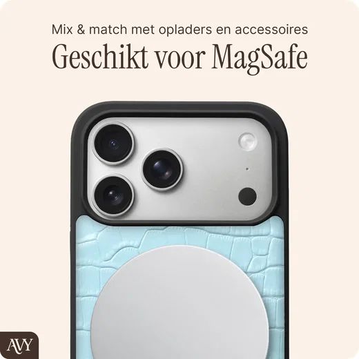 AVY Apple iPhone 18 Pro Max Hoesje met Koord Haakjes MagSafe Leer Croco Blauw afbeelding 7