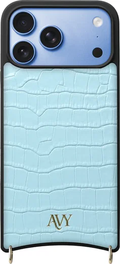 AVY Apple iPhone 18 Pro Max Hoesje met Koord Haakjes MagSafe Leer Croco Blauw afbeelding 1