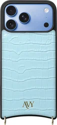 AVY Apple iPhone 18 Pro Max Hoesje met Koord Haakjes MagSafe Leer Croco Blauw afbeelding