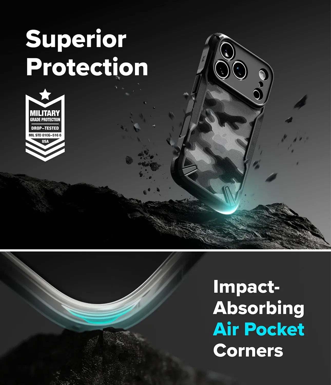 Ringke Fusion X iPhone 18 Pro Max / 17 Pro Max Hoesje Back Cover Camo Zwart afbeelding 2