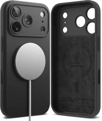 Ringke Silicone Magnetic Apple iPhone 18 Pro Max Hoesje MagSafe Back Cover Zwart afbeelding