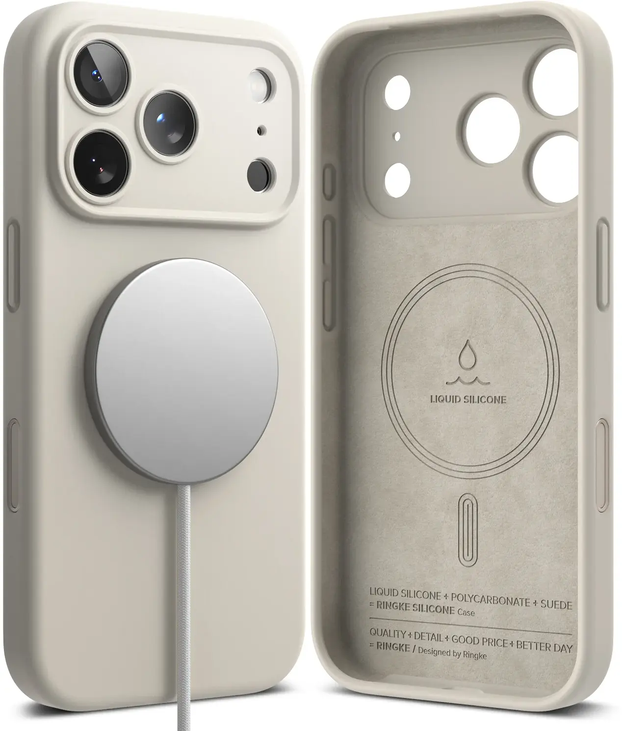 Ringke Silicone Magnetic Apple iPhone 18 Pro Max Hoesje MagSafe Back Cover Beige afbeelding 1