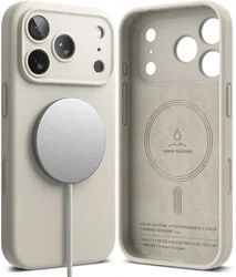 Ringke Silicone Magnetic Apple iPhone 18 Pro Max Hoesje MagSafe Back Cover Beige afbeelding