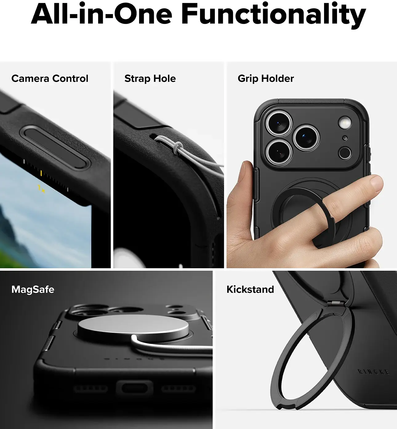Ringke Alles iPhone 18 Pro Max / 17 Pro Max Hoesje 360° MagSafe Standaard Zwart afbeelding 2