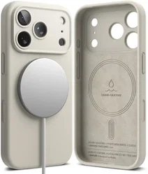 Ringke Silicone Magnetic Apple iPhone 18 Pro Hoesje MagSafe Back Cover Beige afbeelding