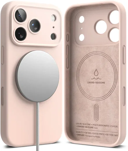 Ringke Silicone Magnetic Apple iPhone 18 Pro Hoesje MagSafe Back Cover Roze afbeelding 1