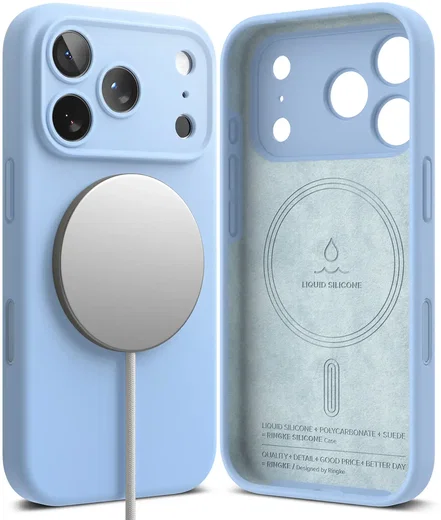 Ringke Silicone Magnetic Apple iPhone 18 Pro Hoesje MagSafe Back Cover Blauw afbeelding 1