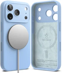 Ringke Silicone Magnetic Apple iPhone 18 Pro Hoesje MagSafe Back Cover Blauw afbeelding