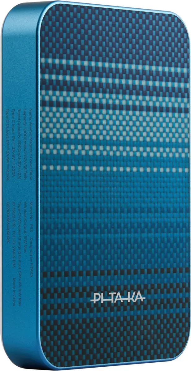PITAKA Universele MagSafe en Qi2 Powerbank Kevlar 10.000 mAh Blauw afbeelding 3