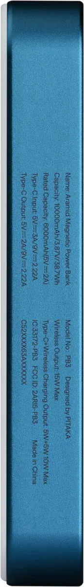 PITAKA Universele MagSafe en Qi2 Powerbank Kevlar 10.000 mAh Blauw afbeelding 6
