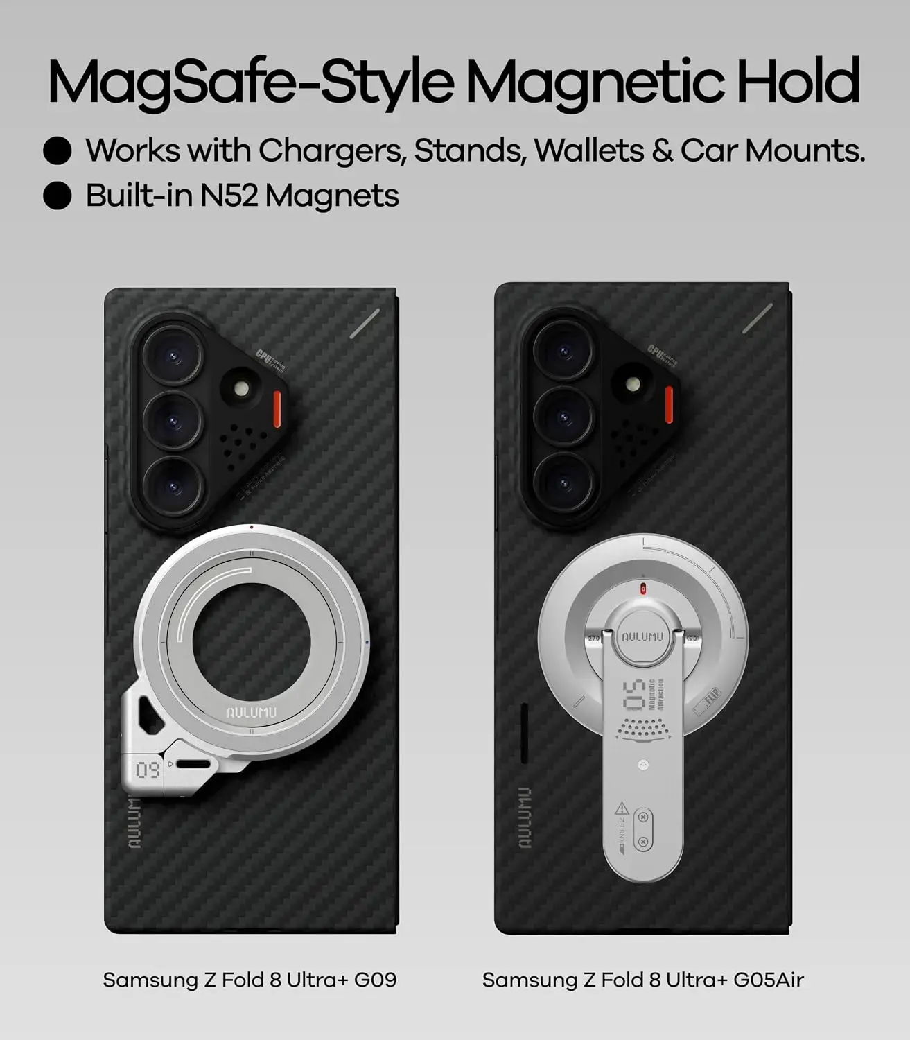 AULUMU Ultra-Slim Samsung Galaxy Fold 8 Ultra Hoesje Aramid Fiber MagSafe Zwart afbeelding 7