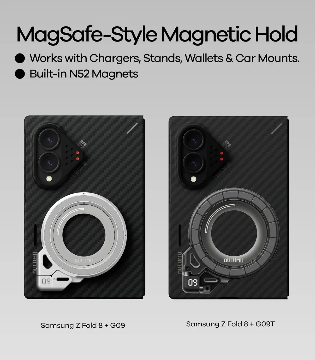 AULUMU Ultra-Slim Samsung Galaxy Z Fold 8 Hoesje Aramid Fiber MagSafe Zwart afbeelding 7