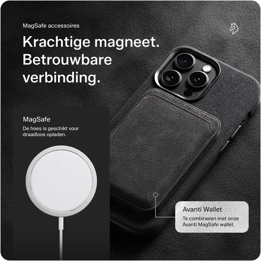 Rosso Avanti iPhone 18 Pro Hoesje Alcantara MagSafe Back Cover Grijs afbeelding 5