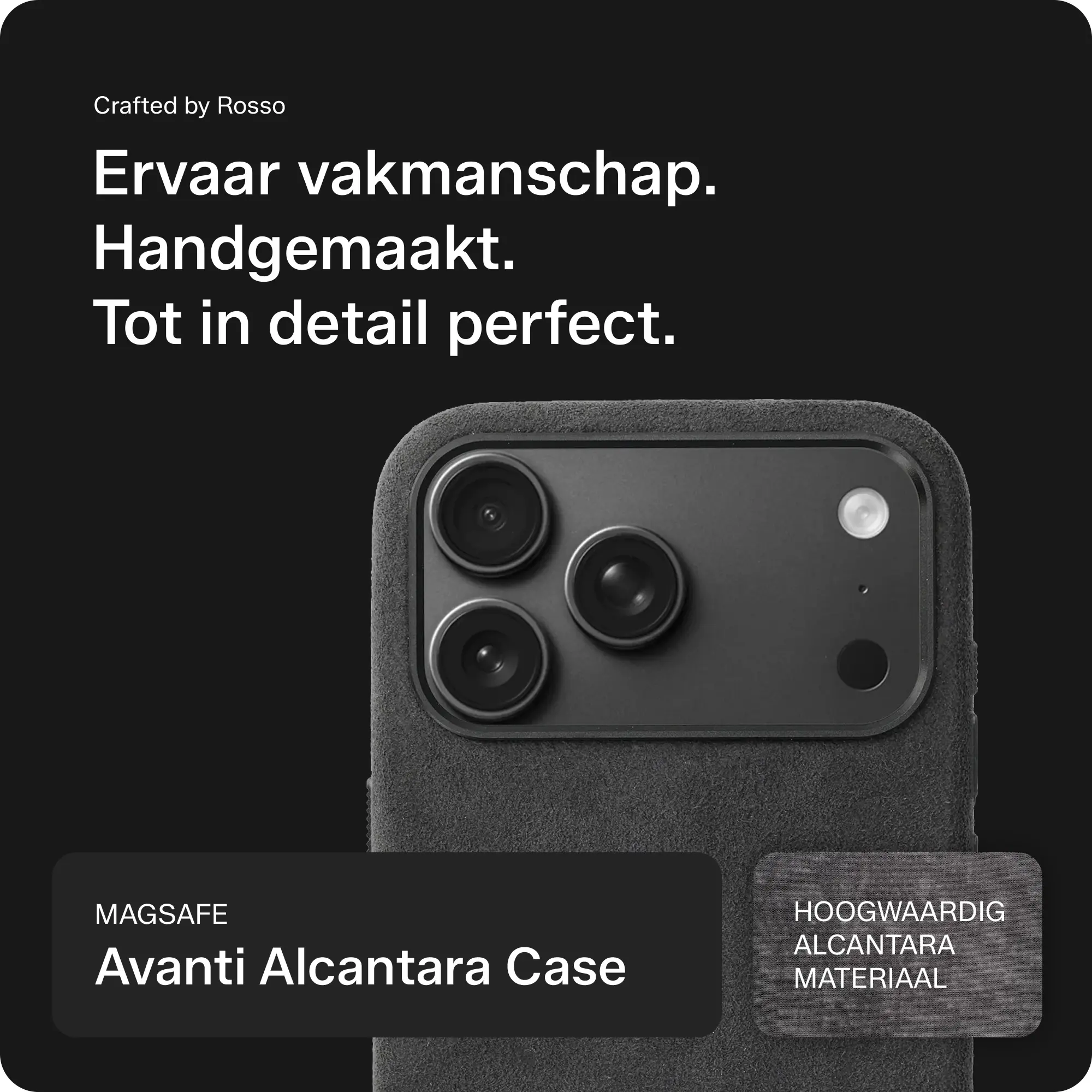 Rosso Avanti iPhone 18 Pro Hoesje Alcantara MagSafe Back Cover Grijs afbeelding 2