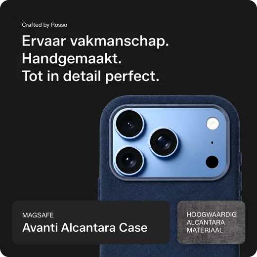Rosso Avanti iPhone 18 Pro Hoesje Alcantara MagSafe Back Cover Blauw afbeelding 2