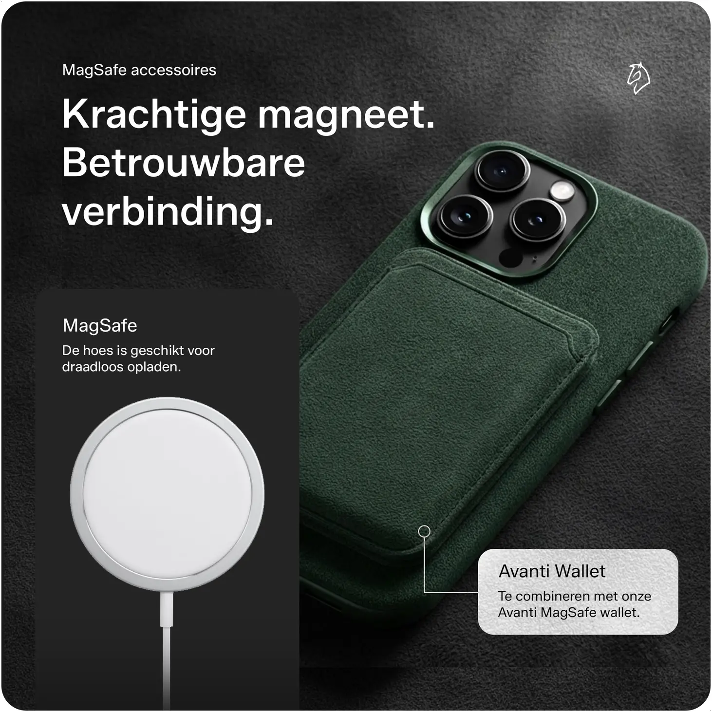 Rosso Avanti iPhone 18 Pro Hoesje Alcantara MagSafe Back Cover Groen afbeelding 5
