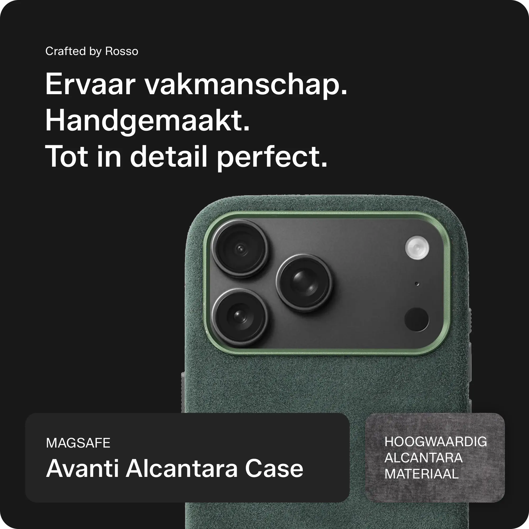 Rosso Avanti iPhone 18 Pro Hoesje Alcantara MagSafe Back Cover Groen afbeelding 2