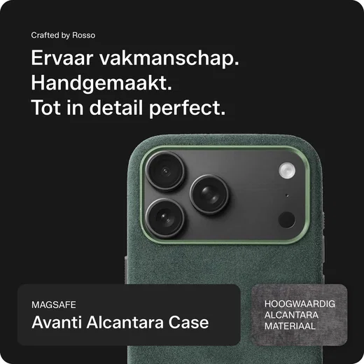 Rosso Avanti iPhone 18 Pro Hoesje Alcantara MagSafe Back Cover Groen afbeelding 2