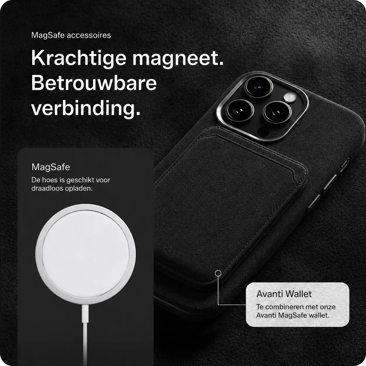 Rosso Avanti iPhone 18 Pro Hoesje Alcantara MagSafe Back Cover Donker Grijs afbeelding 6