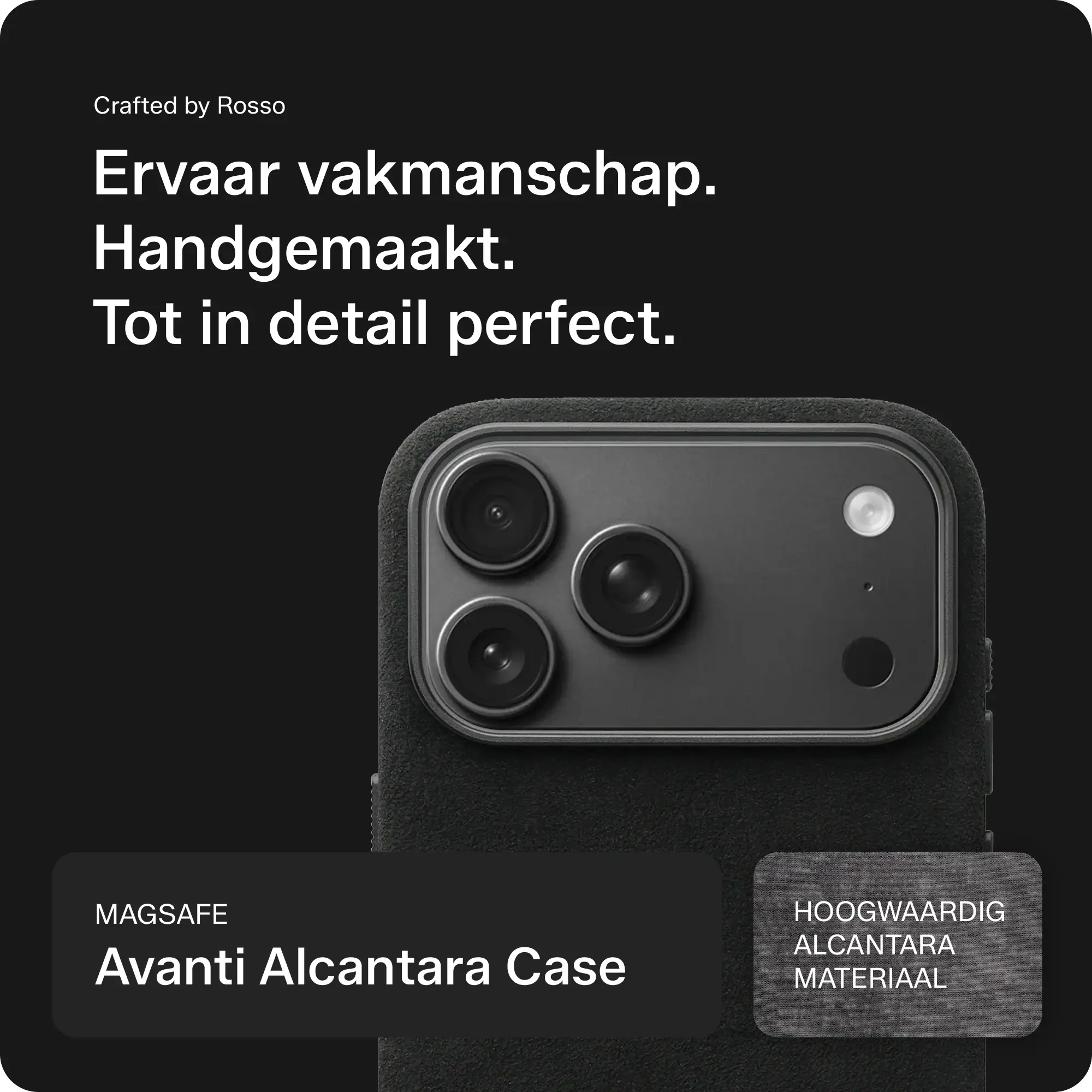 Rosso Avanti iPhone 18 Pro Hoesje Alcantara MagSafe Back Cover Zwart afbeelding 2