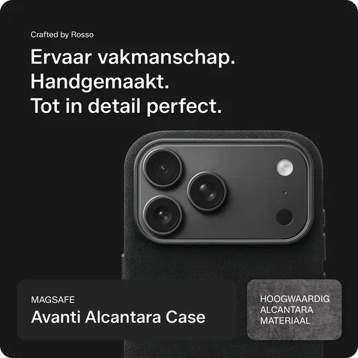Rosso Avanti iPhone 18 Pro Hoesje Alcantara MagSafe Back Cover Zwart afbeelding 2