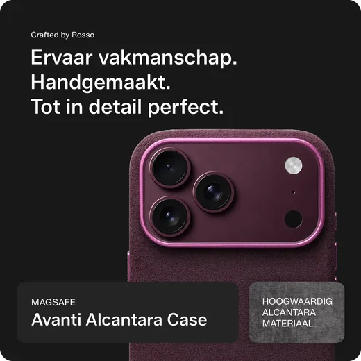 Rosso Avanti iPhone 18 Pro Hoesje Alcantara MagSafe Back Cover Cherry afbeelding 2