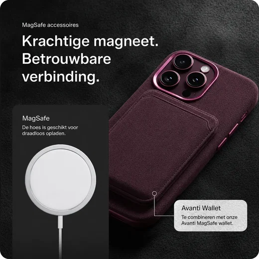 Rosso Avanti iPhone 18 Pro Hoesje Alcantara MagSafe Back Cover Cherry afbeelding 6