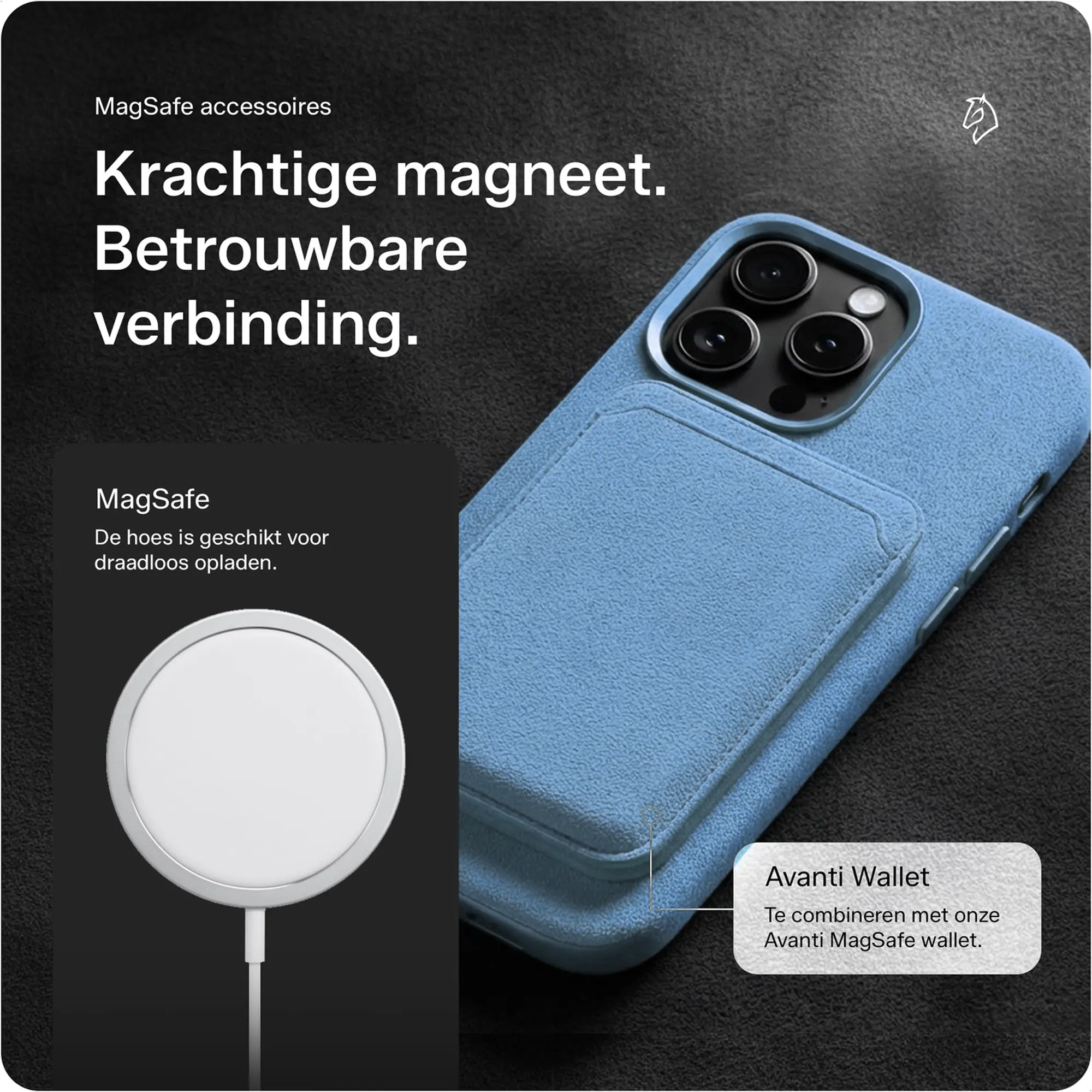 Rosso Avanti iPhone 18 Pro Hoesje Alcantara MagSafe Back Cover Licht Blauw afbeelding 5