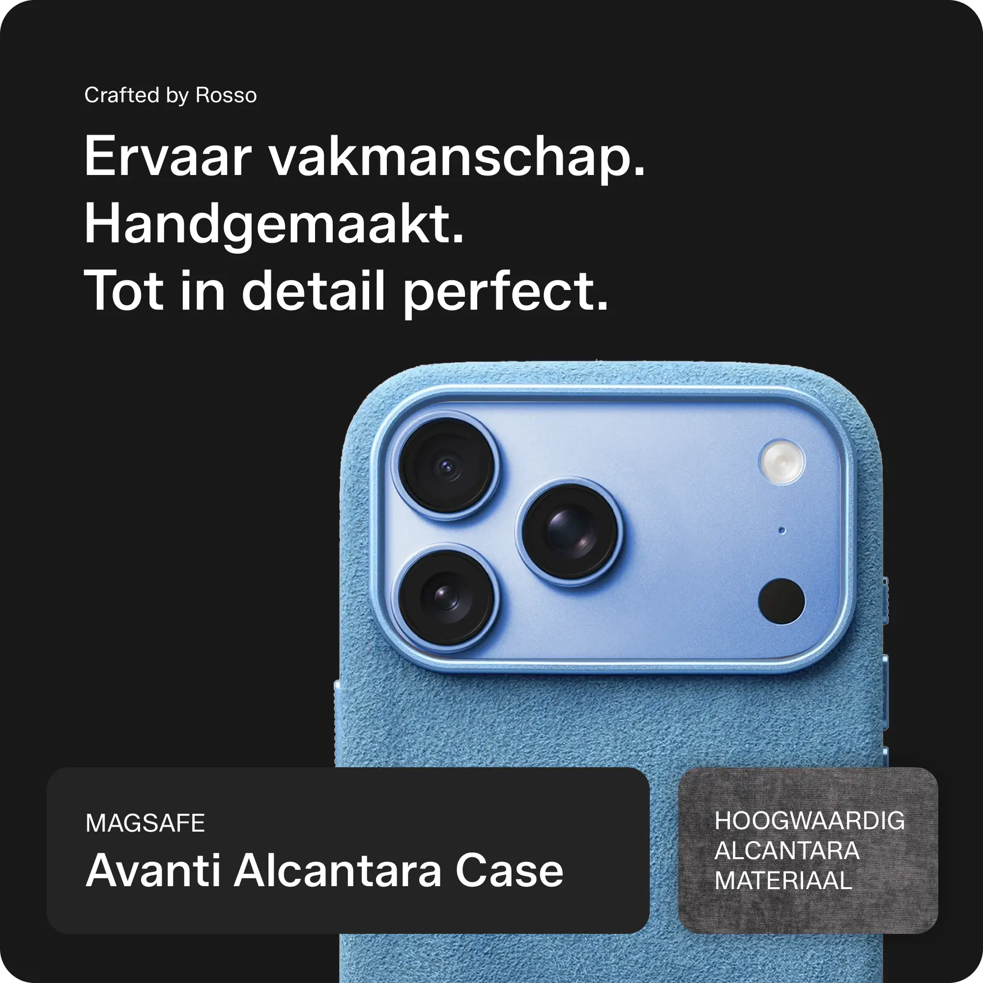 Rosso Avanti iPhone 18 Pro Hoesje Alcantara MagSafe Back Cover Licht Blauw afbeelding 2