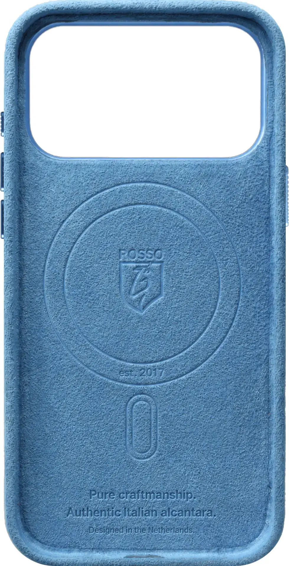 Rosso Avanti iPhone 18 Pro Hoesje Alcantara MagSafe Back Cover Licht Blauw afbeelding 9