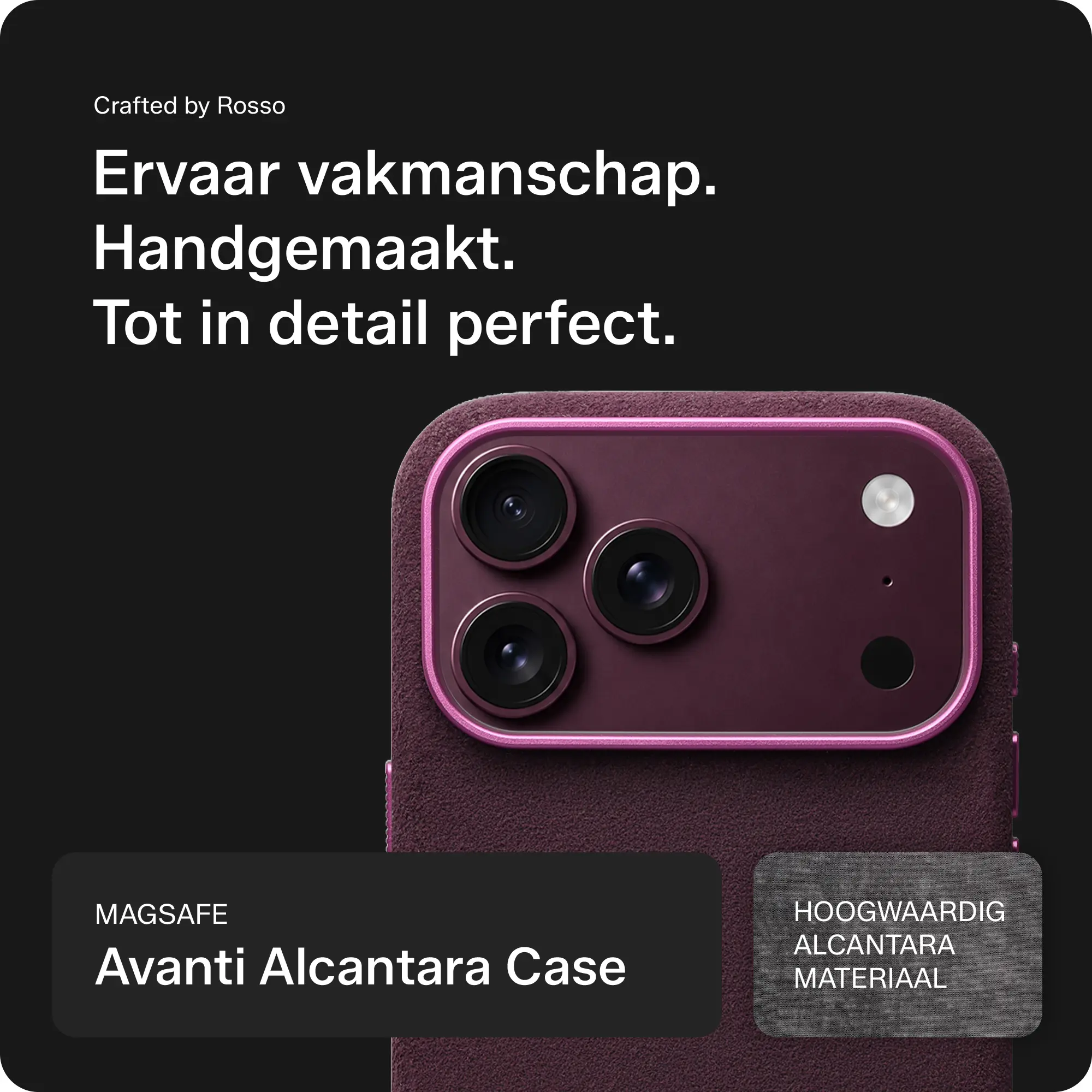 Rosso Avanti iPhone 18 Pro Max Hoesje Alcantara MagSafe Back Cover Cherry afbeelding 4