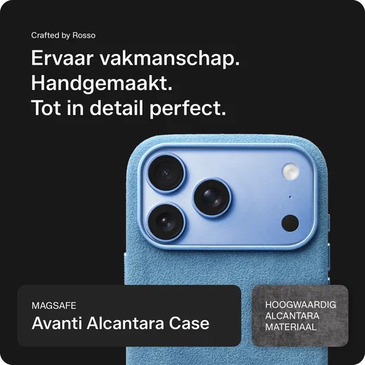 Rosso Avanti iPhone 18 Pro Max Hoesje Alcantara MagSafe Back Cover Licht Blauw afbeelding 2