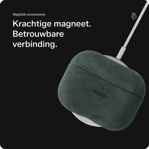 Rosso Avanti Apple AirPods 4 / 5 MagSafe Hoesje Alcantara Case Groen afbeelding 4