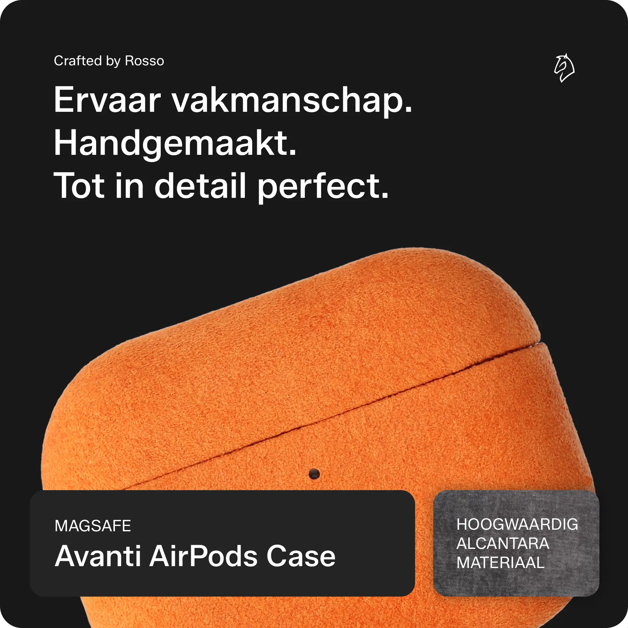 Rosso Avanti Apple AirPods 4 / 5 MagSafe Hoesje Alcantara Case Oranje afbeelding 2